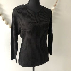 The Limited Black Linen Blended Sweater Women's Large Ribbed Texture